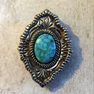 Silver tone Vintage Faux Turquoise Button Cover